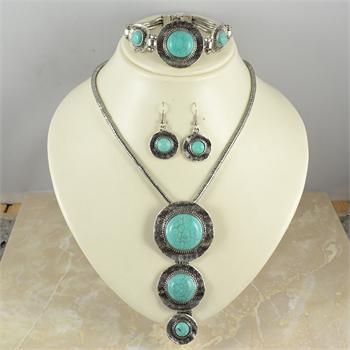 Vintage Look Tibet Silver Elegant Exotic Turquoise Necklace Bracelet 