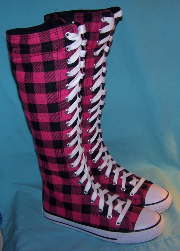 NEW YOUTH SKATE LACE UP KNEE HIGH TOP SNEAKERS BOOTS SIZE 2, 3, 4 PINK 