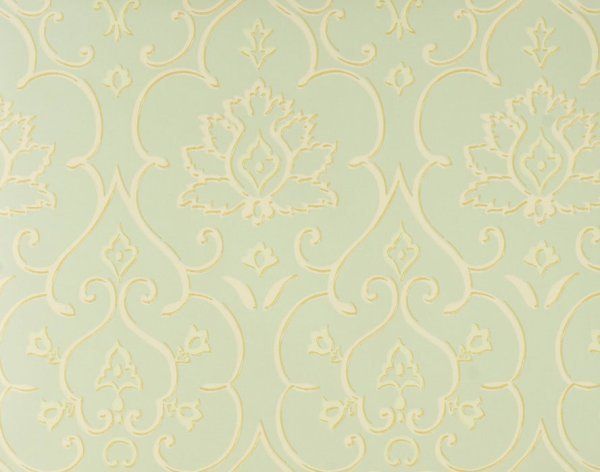 WALLPAPER SAMPLE Pale Blue Green Scroll Damask  