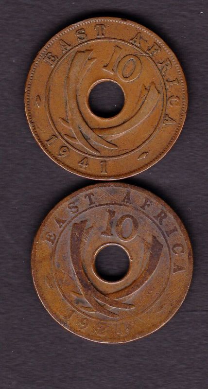 EAST AFRICA COINS,10 CENTS 1941/1924  