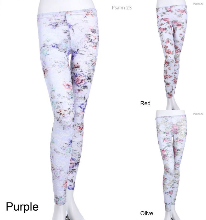 All Over Floral Print Laced Leggings Tights Skinny Pants VARIOUS COLOR 