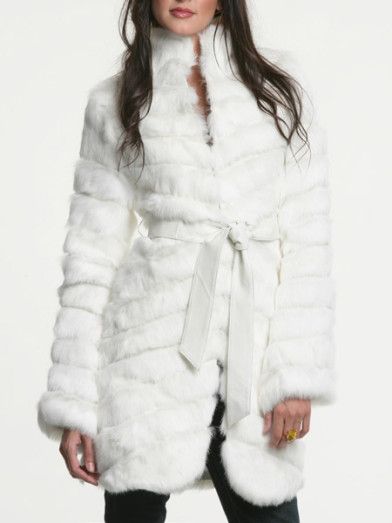 MARCIANO FELICIA WHITE RABBIT FUR COAT SIZE MEDIUM  