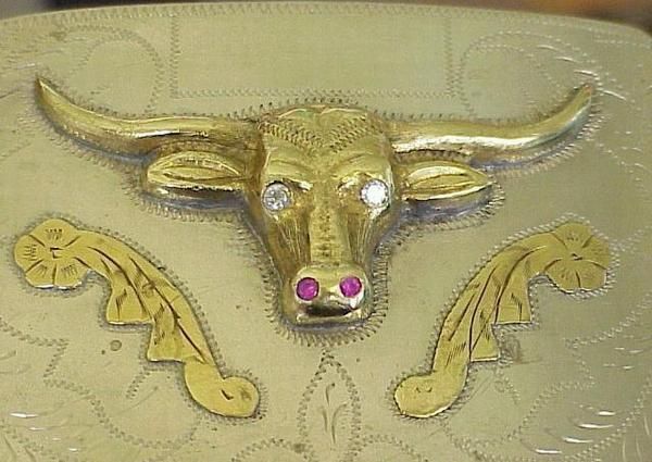 Vintage Sterling Silver 10K Gold DIAMOND TEXAS LONGHORN Steer Cowboy 