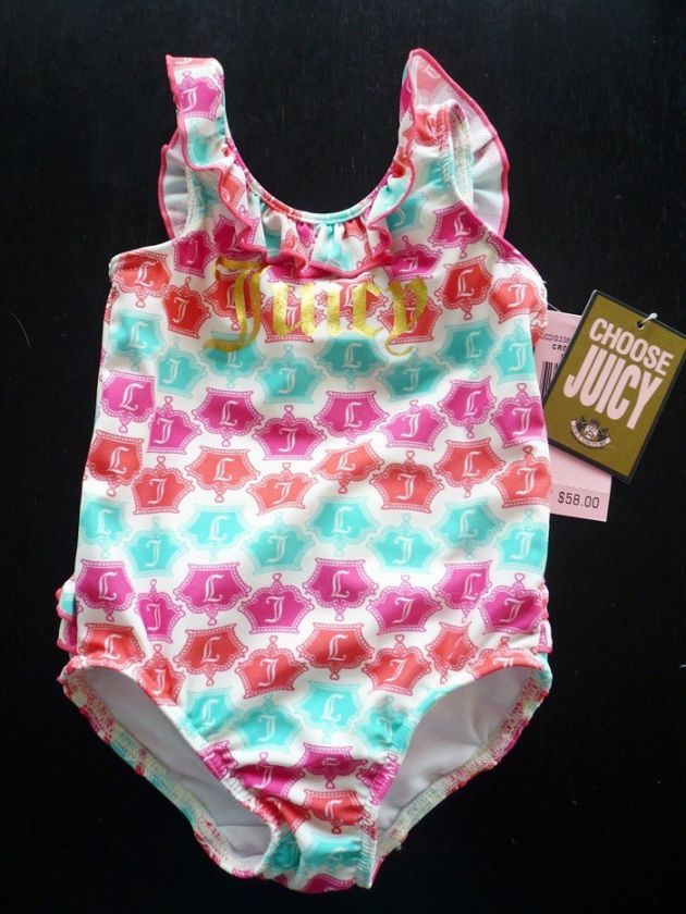 NWT Juicy Couture Baby Crown Ruffle Swimsuit Size 12M  