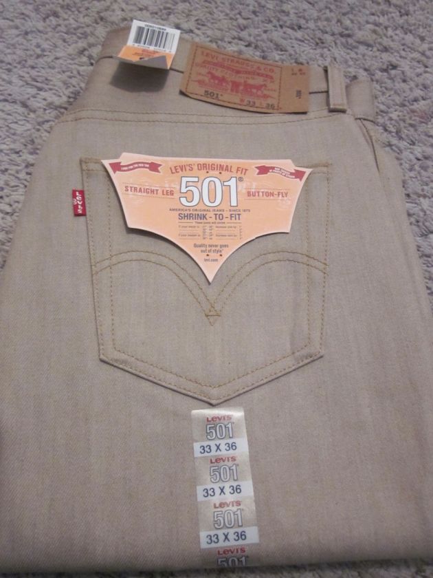 NEW Mens Levis 501 Original Fit  SHRINK TO FIT  Button Fly  SAND RIGID 