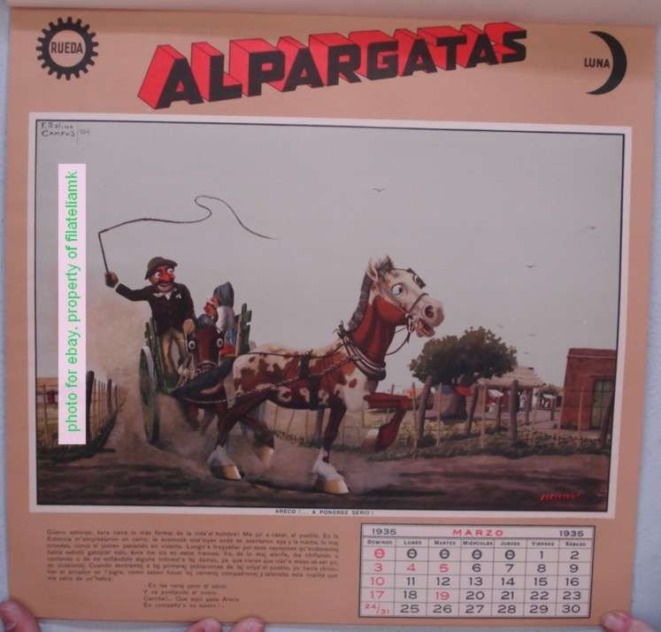 Molina Campos Argentina Alpargatas Calendar Gauchos 35  