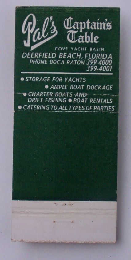 1960s Matchbook Pals Captains Table Deerfield Beach FL  