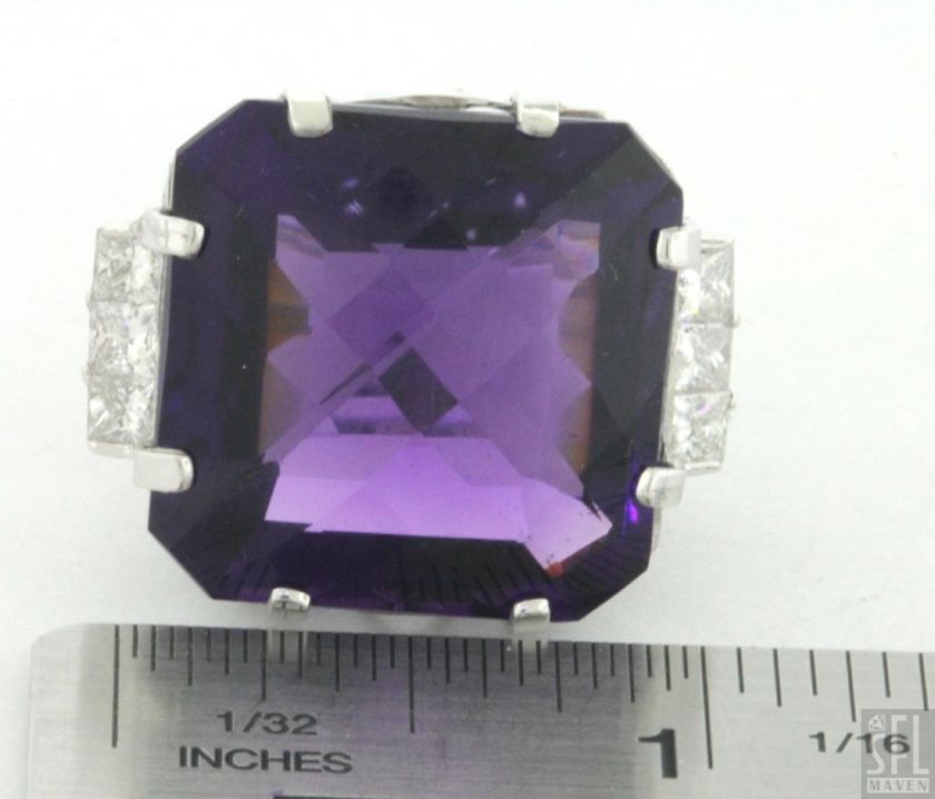 HEAVY JUMBO 14K WG 41.20CTW VS DIAMOND/CUSHION CUT AMETHYST COCKTAIL 