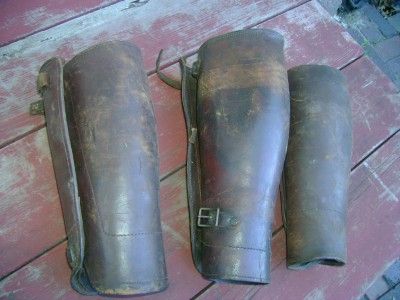 Antique 3 Leather Leggings e.1900s Military ?  