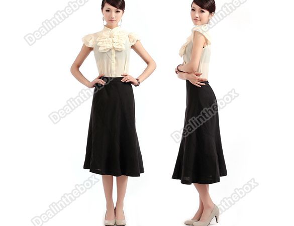 2012 New Womens Retro England Hemline Gentlewoman Wool Silk Skirt 