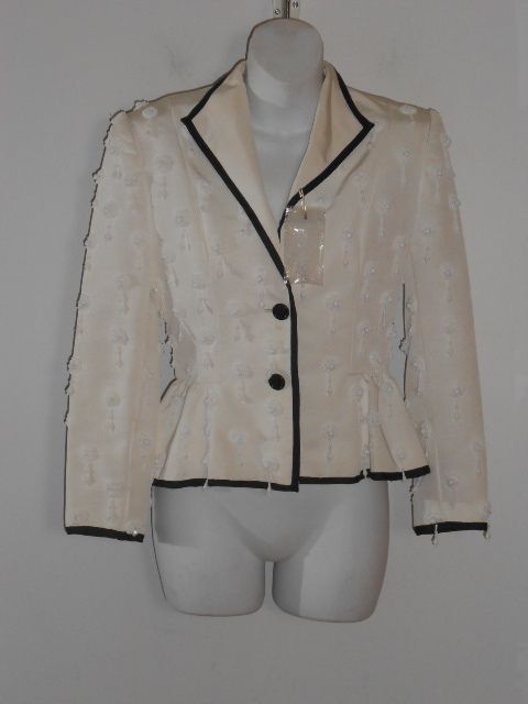 Designer Vintage Peplum Faille Fitted White Blazer Sz SMALL  