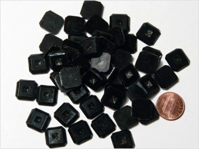 50) CZECH VINTAGE SQUARE BLACK FACETED GLASS CABOCHONS 14 mm  