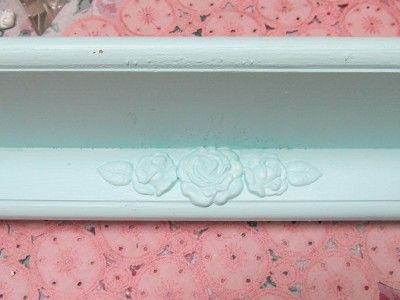 AQUA WOOD SHELF WITH ROSE DETAILS~Shabby~Cottage~Chic  