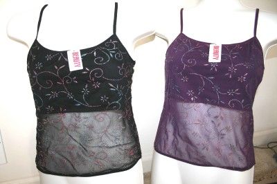 New Girls Or Ladies Multicolor Glitter Floral Design Mesh Cami Top 