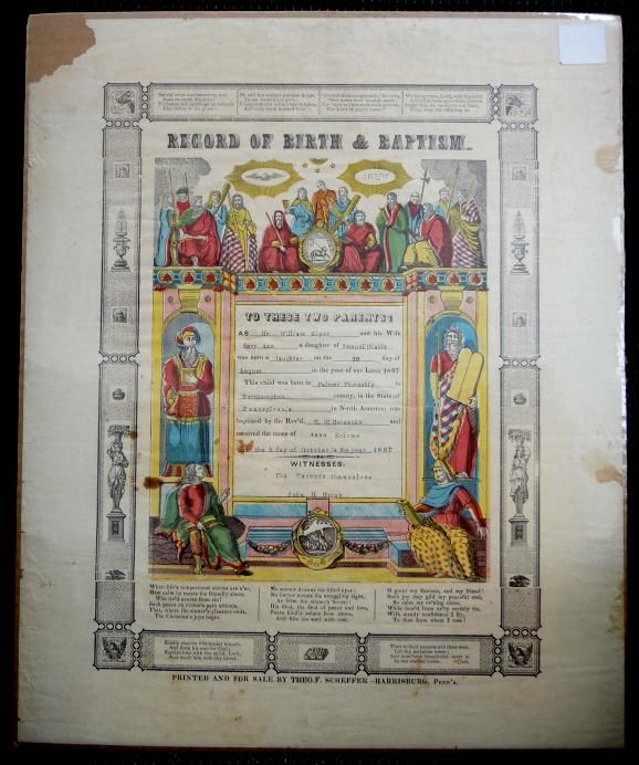 1867 antique FRAKTUR KIPER northampton pa BIRTH BAPTISM  