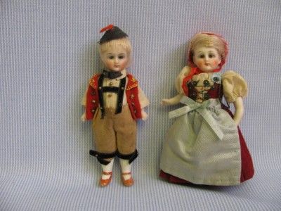 Antique 4 Swivel Neck ALL BISQUE PAIR Glass Eyes 1890 SWISS BOY 