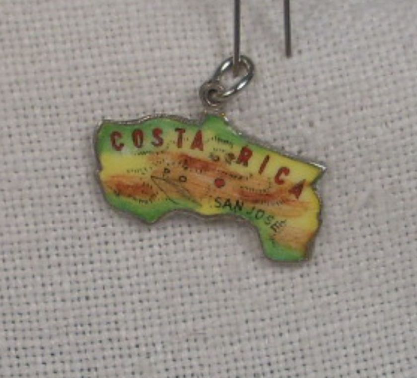 Vintage REU Sterling/Enamel Costa Rica Map Charm Mixed  