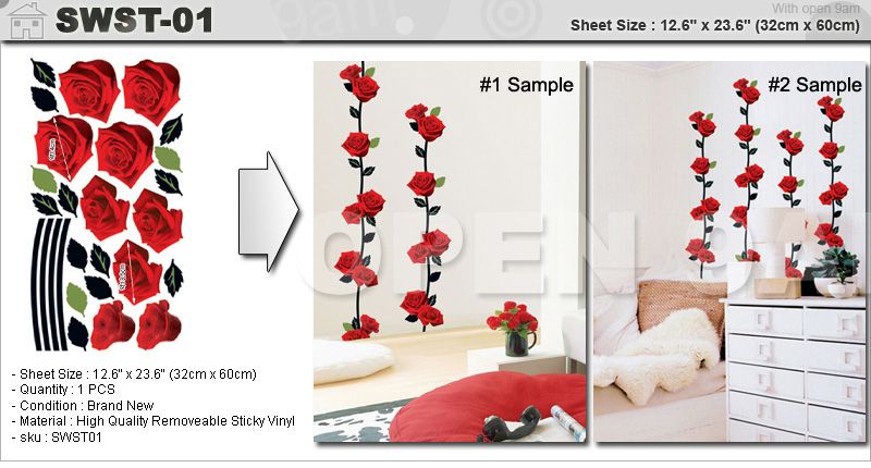 pcs Wall Stickers ★ 9 Petals of Rose Mural Art Vinyl Removable 