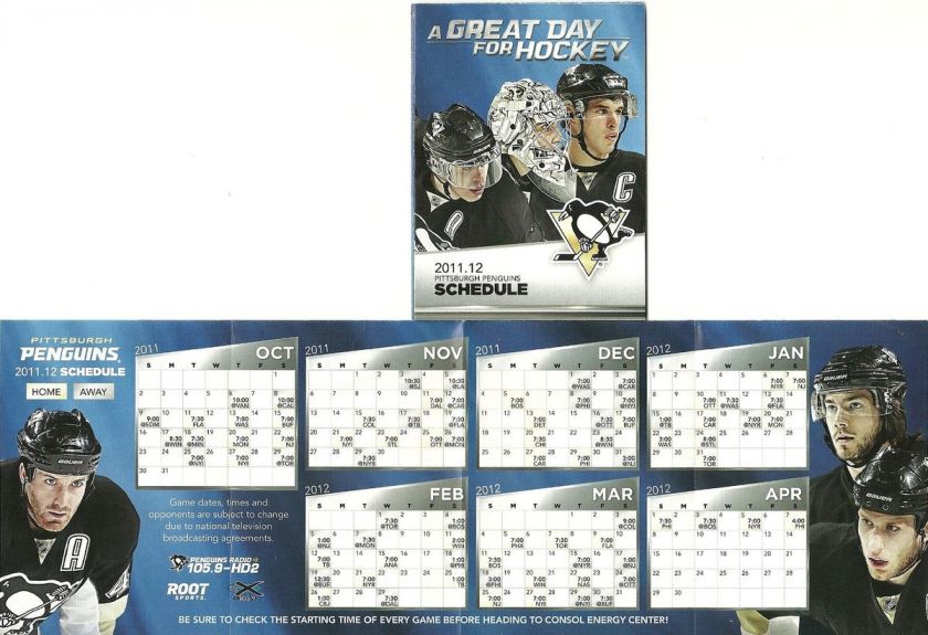 SYDNEY CROSBY 2011/12 OFFICIAL PENGUINS TEAM POCKET SCHEDULE  