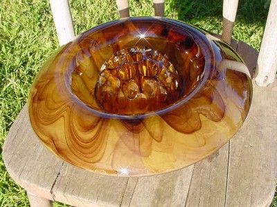 ANTIQUE AMBER DEPRESSION CLOUD ART GLASS FLOAT BOWL CENTREPIECE&FROG T 