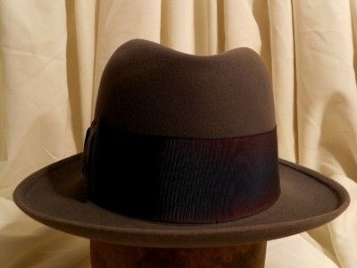   Fedora Hat Gray Unique Violet & Blue Blend Ribbon Sz 7 1/8  