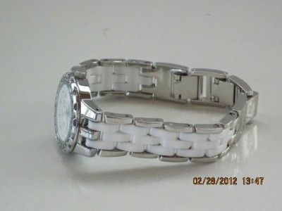 AK Anne Klein 10/9457 Swarovski Crystal Silvertone White Ceramic 