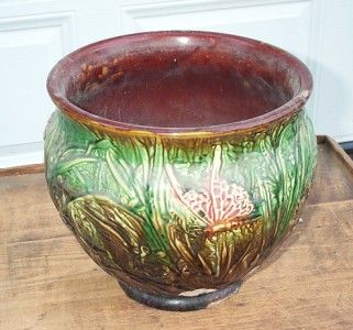 Rare Antique Majolica Pottery Butterfly Dragonfly Jardiniere Weller 