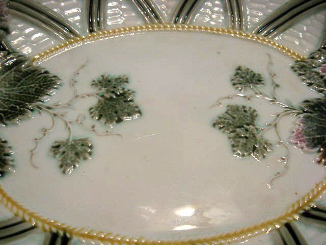 Wedgwood Basketweave Grape Leaf Majolica Oval low Bowl Tray  