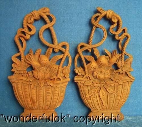 Rare Antique Chinese Wooden Pair Flower Baskets  