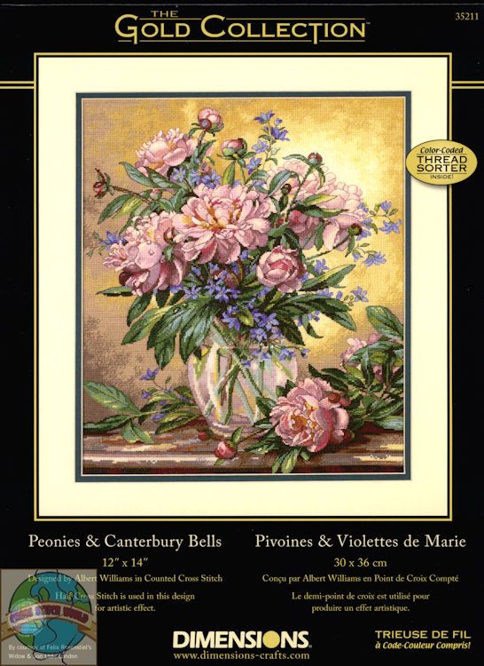 Cross Stitch Kit ~ Peonies & Canterbury Bells Bouquet  