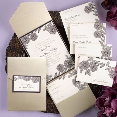 Elegant GOLD SHIMMER Pocket Wedding Invitations  