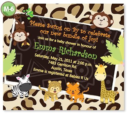   Tiger Giraffe Lion MONKEY Zebra Baby Shower INVITATIONS Unique  