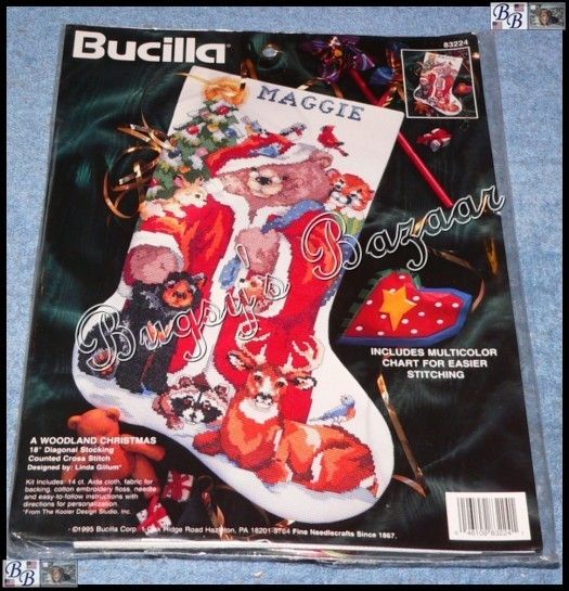 Bucilla A WOODLAND CHRISTMAS Christmas Stocking Counted Cross Stitch 