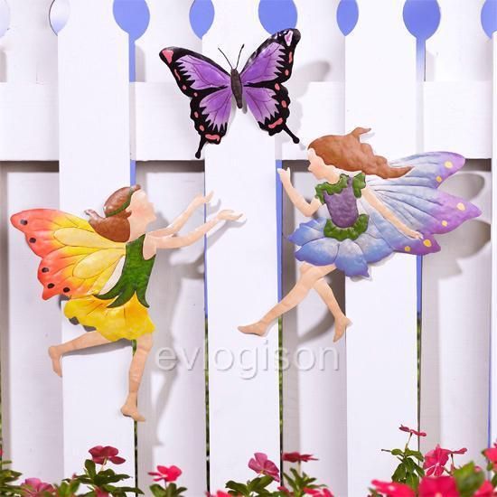 CUTE 3 Pcs. Blue & Yellow Fairies Butterfly Garden Art  