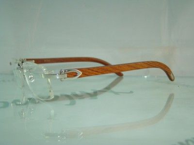 %AUTHENTIC CARTIER Platinum & Wood Rimless T8100655 Eyeglasses Frames 