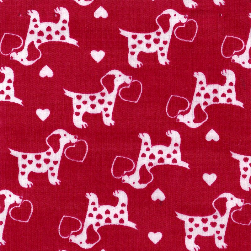 POLYCOTTON CLOTHES DRESS FABRIC DOGGY DACHSHUND HEART  