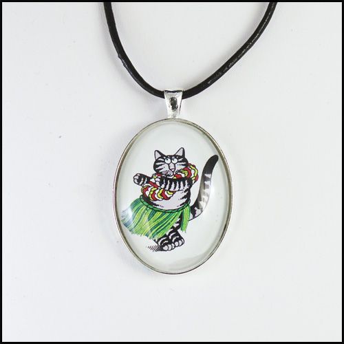 HULA DANCER CAT Pendant Necklace KLIBAN DANCING KITTY  