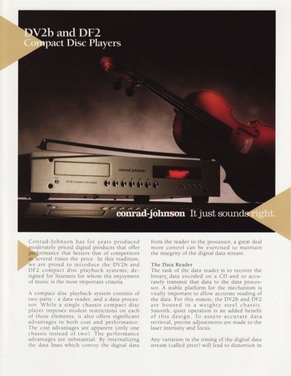 Conrad Johnson DV2b, DF2 CD Players Brochure  