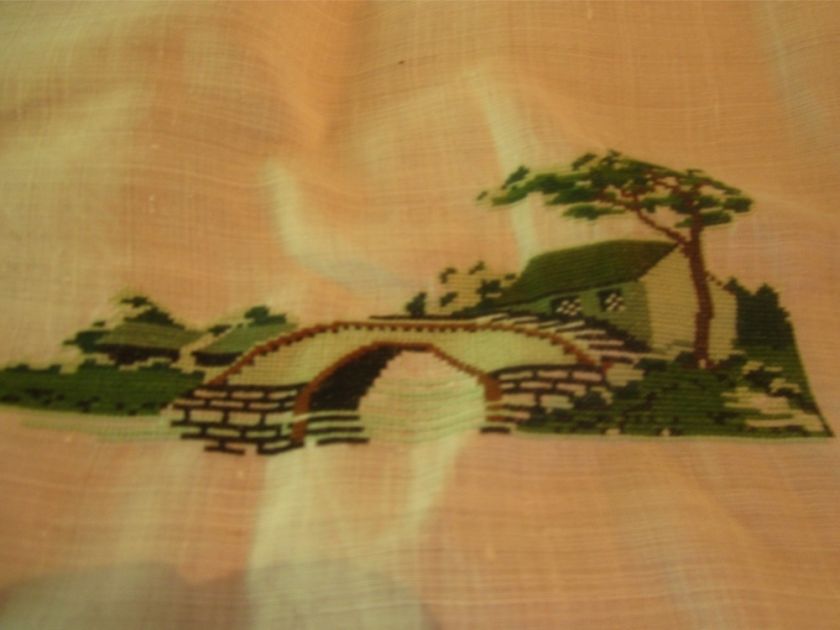 Asian Theme Cross Stitch Table Cloth Napkins Set Pagoda  