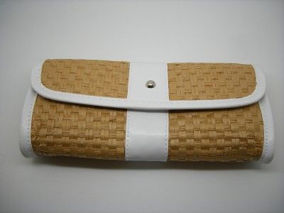 BARE ESCENTUALS WHITE STRAW CLUTCH COSMETIC BAG CASE  