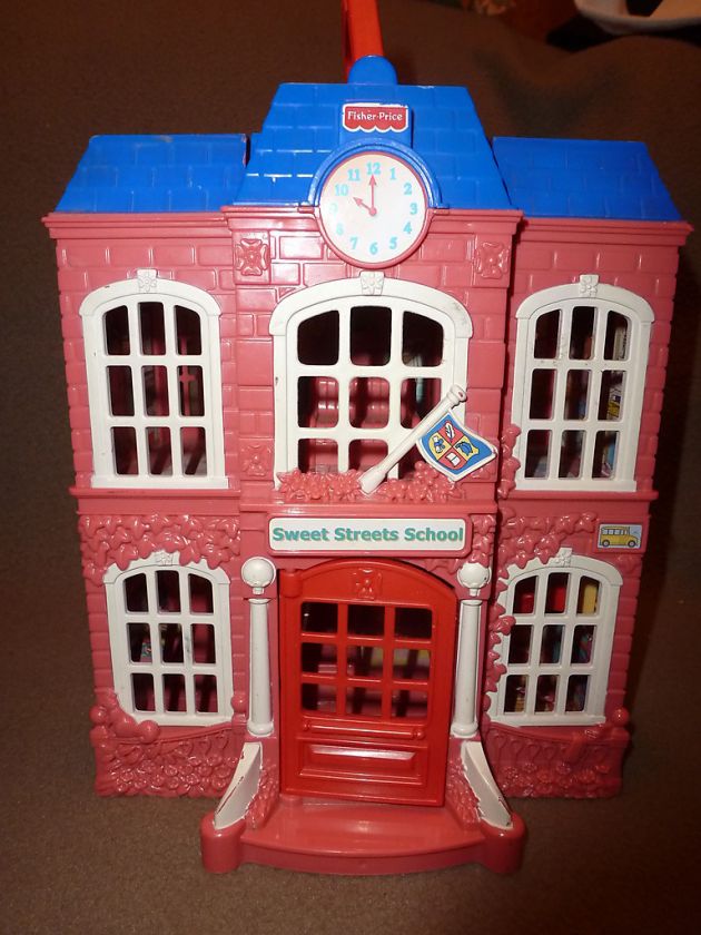 SWEET STREETS SCHOOL DOLL HOUSE PINK BUILDING W/ CLOCK CARRYING CASE w 