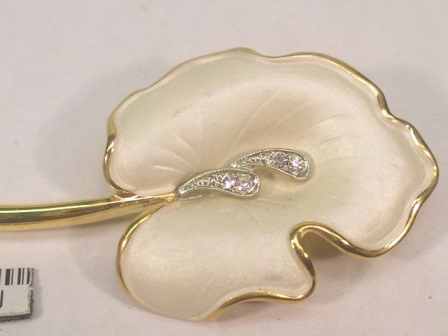 DESIGNER LONG STEMMED CREAM FLOWER pin brooch CRYSTAL  