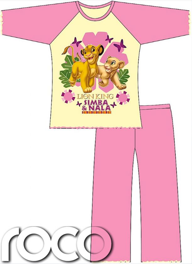 CHILDRENS GIRLS PYJAMAS OFFICIAL DISNEY THE LION KING YELLOW PINK LONG 