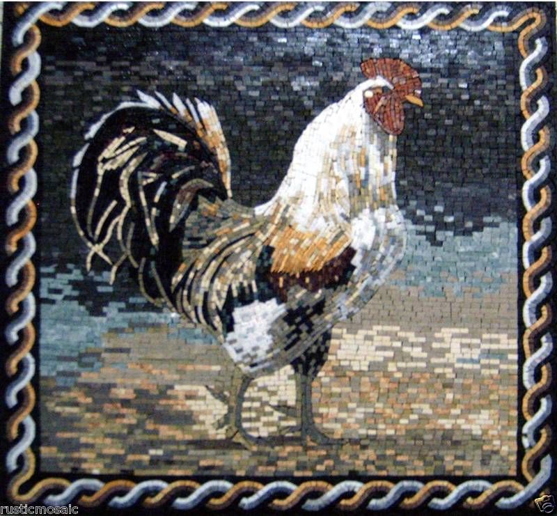 SUPER MARBLE MOSAIC ROOSTER ART DECOR MURAL FLOORING  