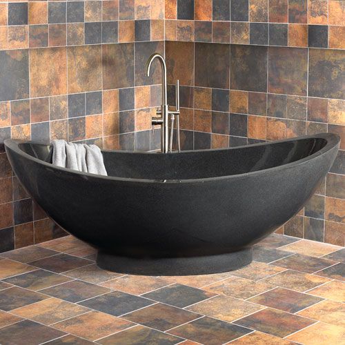 75 Stone Double Slipper Tub   Polished Black Granite  