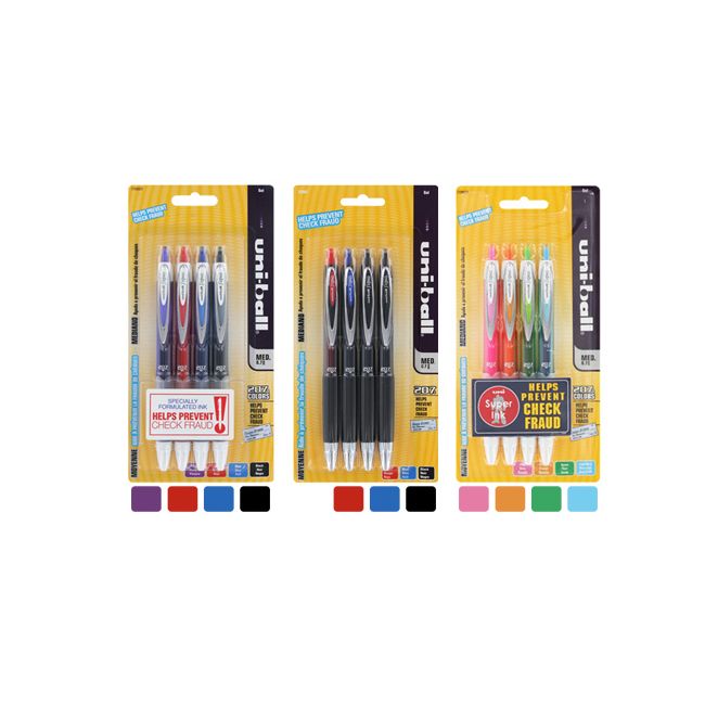   Ball Signo 207 Retractable Gel Pens, Medium   0.7mm, Choice of 3 Sets