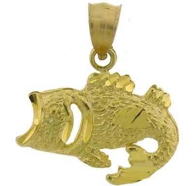 10K YELLOW GOLD BASS FISH ANIMAL CHARM GIFT PENDANT  