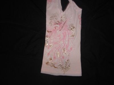 NWT WOMEN ED HARDY SKINNY GRIFFIN PINK FOIL TANK TOP XS  