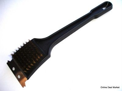 Barbeque BBQ Grill Brush Brass Bristles & Scraper Tool  