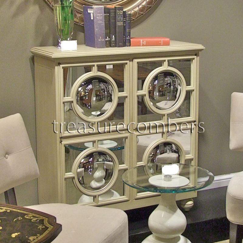 Ivory Wood MIRRORED Cabinet Hollywood Regency Storage  